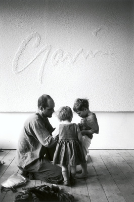 Gavin Turk with children Frances and Curtis, Studio, London,...