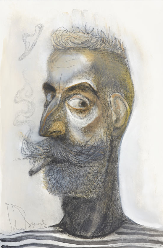 Self Portrait - Stripey Top, 2015 by John Byrne © John Byrne. All Rights Reserved, DACS/Artimage 2018. Image courtesy of The Fine Art Society, Edinburgh Self Portrait - Stripey Top, 2015