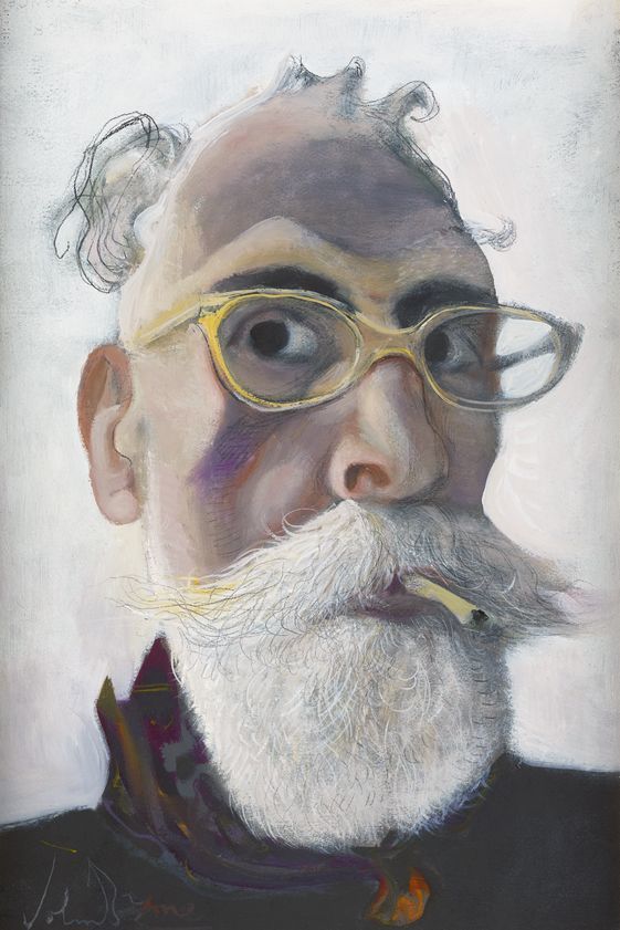 Self Portrait in Gold-tinted Glasses, 2016 by John Byrne © John Byrne. All Rights Reserved, DACS/Artimage 2018. Image courtesy of The Fine Art Society, Edinburgh. Photo: John McKenzie Self Portrait in Gold-tinted Glasses, 2016