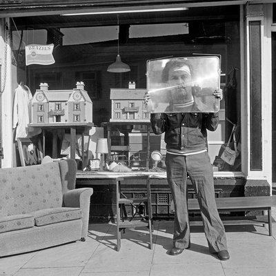 North of England: Second-hand goods shop with proprietor, Co...
