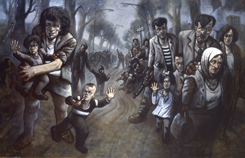 Road to Zenica, 1994 by Peter Howson © Peter Howson. All rights reserved, DACS/Artimage 2018. Image courtesy Flowers Gallery Road to Zenica, 1994
