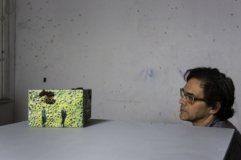 Indoor Games (in studio with artist), 2015 by Jeffrey Dennis © Jeffrey Dennis. All rights reserved, DACS/Artimage 2018. Photo: Joe Plommer Indoor Games (in studio with artist), 2015