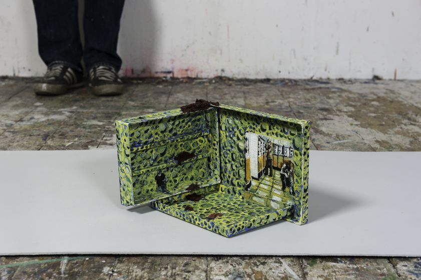 Indoor Games (in studio with artist in background), 2015 by Jeffrey Dennis © Jeffrey Dennis. All rights reserved, DACS/Artimage 2018. Photo: Joe Plommer Indoor Games (in studio with artist in background), 2015