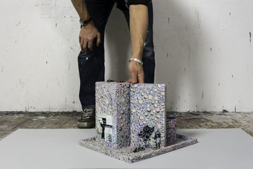(the artist in studio with) The Inspection, 2015 by Jeffrey Dennis © Jeffrey Dennis. All rights reserved, DACS/Artimage 2018. Photo: Joe Plommer (the artist in studio with) The Inspection, 2015