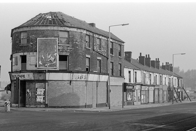 Boarded up shops on Attercliffe Road, Sheffield, September 1...