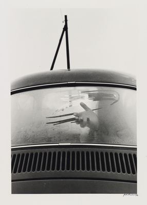 Hand in back of car, Brassington, 1976