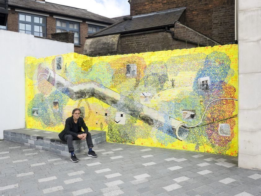 Jeffrey Dennis by his public artwork 'The Luton Host', 2017 by Jeffrey Dennis © Jeffrey Dennis. All rights reserved, DACS/Artimage 2018. Photo: Joe Plommer Jeffrey Dennis by his public artwork 'The Luton Host', 2017